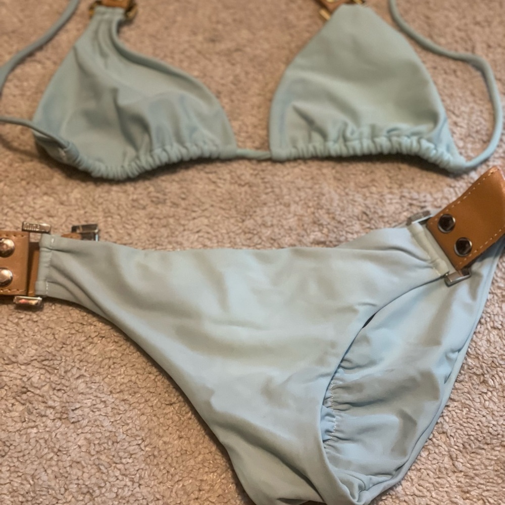 Light Blue Bikini with Gold Accents